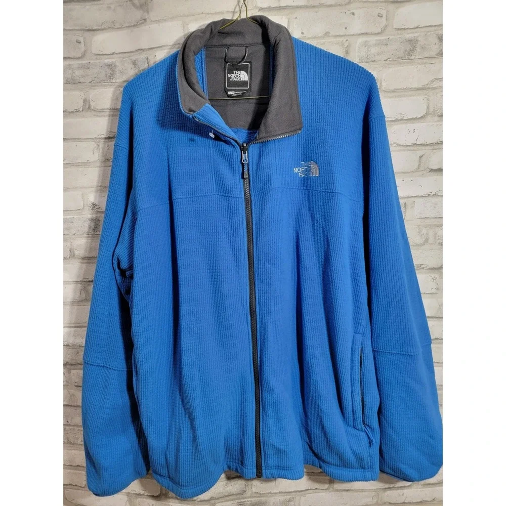 The North Face 2XL Full Zip Jacket Waffle Grid‎ Fleece Blue Men XXL